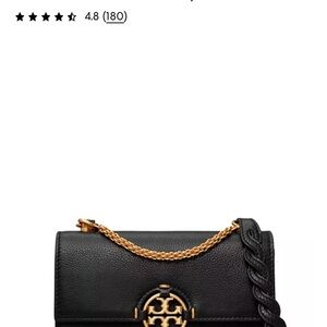 Tory Burch Black Leather Crossbody with Gold Chain